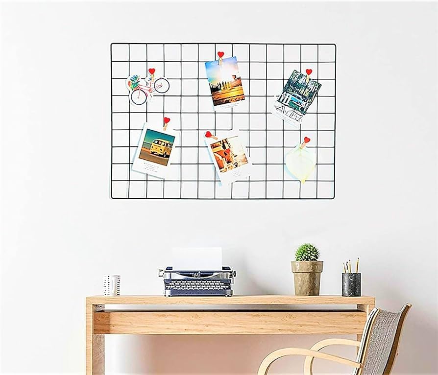 Image of Metal Grid Square Photo Frame for Wall Clip Holder Photo Frame,Multi Functional Creative Mesh Wall Grid-Package: 1pc Frame (black, 45cm x 65cm)