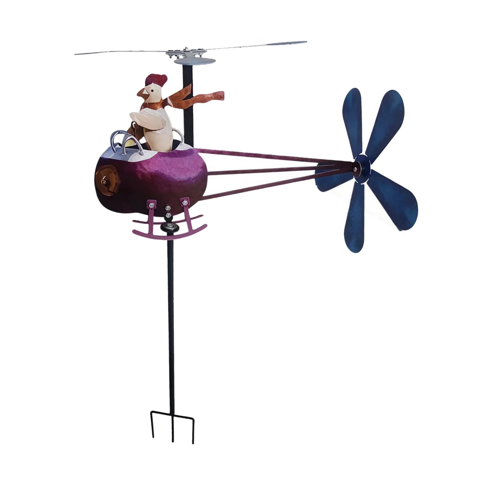 Rooster Helicopter Wind Spinner, Outdoor Wind Driven Kinetic Sculpture, Funny Garden Wind Spinner, Chicken Ornament for Lawn Yard