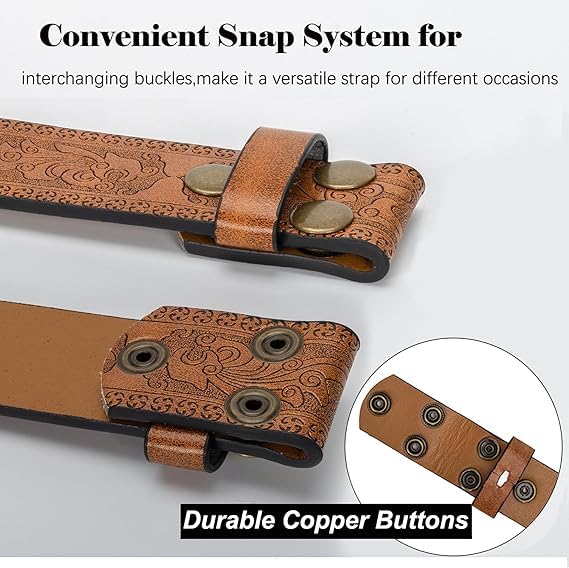Image of UTOWO Men Women Retro Belt Strap without Buckle 1.5 inch Wide Classic Western Embossed PU-Leather Belt for Jeans