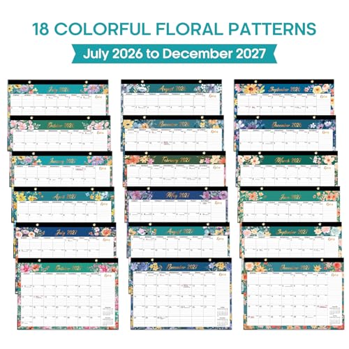 Image of Desk Calendar 2026-2027, 18-Month Calendar Runs from July 2026 to December 2027, Large 17 inch x 12 inch Monthly Desktop & Wall Calendar for Home & Office - Floral