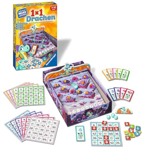 Ravensburger 24976-1x1 Drachen - Lernspiel für Kinder, Rechenspiel für Kinder von 7-10 Jahren, für 2-4 Spieler, Zahlenraum 1-100, kleines Einmaleins