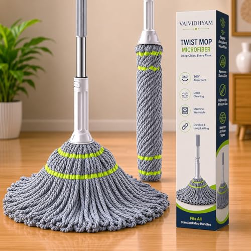 Image of Microfiber Twist Mop for Floor Cleaning - Squeeze Stick, Durable, Easy to Use Cleaner, Effective Poocha for Hardwood, Tile, and Laminate for Floor Easy to Use AJ51