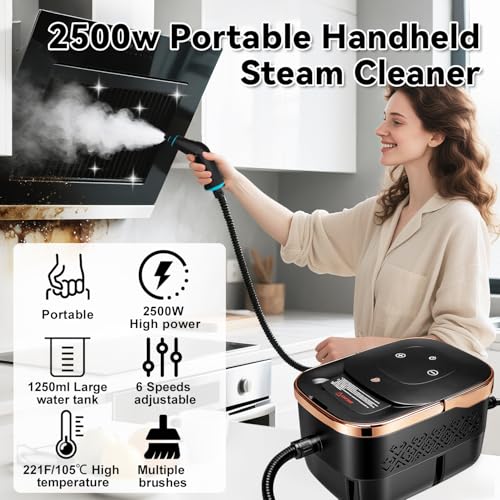 Image of Steam Cleaner, 2500W Portable Handheld Steamer for Cleaning, Large Capacity Tank Pressurized Steam Cleaning Machine for Home, Car, Bathroom, Kitchen, Furniture, Grout, Floor, Tile