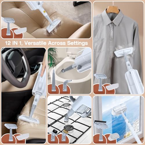 Image of Steam Mop with Detachable Handheld Steam Cleaner, 10-in-1 Multi Accessories, Quick 10s Heat, 350ml and 2-Level Steamer for Cleaning Floor, Carpet, BBQ Grill, Tile, and Grout, Light White