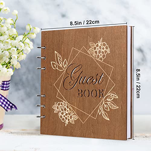 Creawoo Wooden Wedding Guest Book Reception Sign In Photo Album With Table Sign, Pen & Holder, Hardcover Memory Registry Guestbook With 90 White Pages For Baby Shower, Birthday, Bridal Shower, Wedding #TOP5