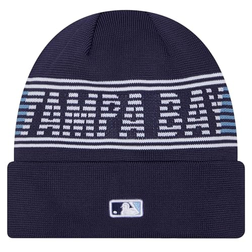 New Era Unisex-Adult MLB Authentic Collection Primary Logo Wordmark Cuffed Beanie Cold Weather Knit Hat (Tampa Bay Rays - Navy)