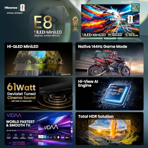 Image of Hisense 215 cm (85 inches) E8S Series Hi-QLED MiniLED Smart TV 85E8S (Black)