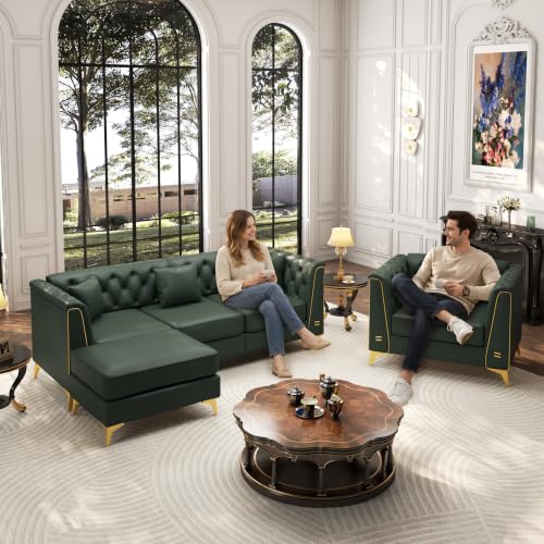 Image of KEIKI 2-Piece Chesterfield Sofa Set with Handmade Button Tufted, Green