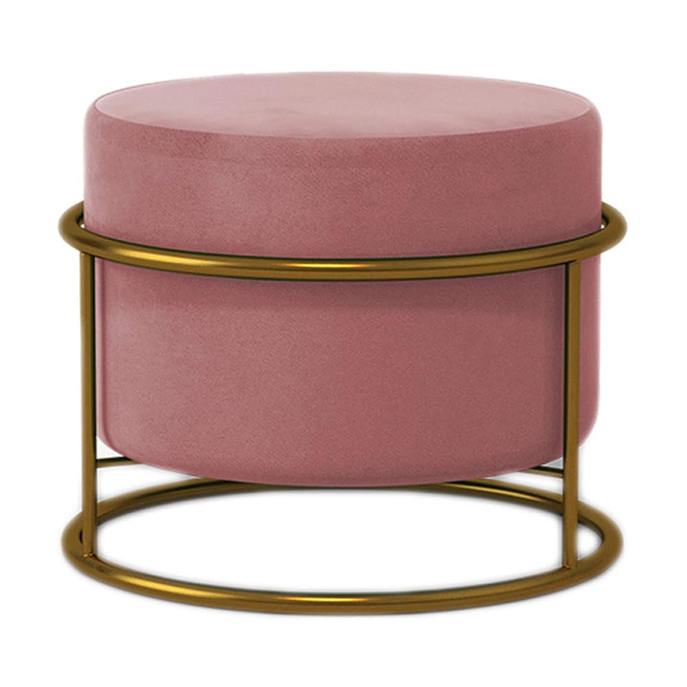 TOMVAES Round Foot Stool Leg Rest Soft Tufted Ottoman, Modern Linen Pouffe Chair Change Shoes Stool Upholstered Footstool for Home, Living Room, Bedroom, Office, Pink (Pink)