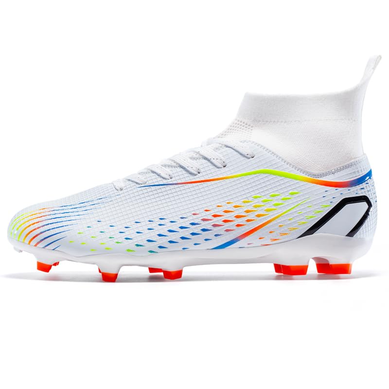 High Top Soccer Cleats, Professional Training Shoes, Lightweight Breathable Mesh, Non-Slip Rubber Sole, White and Gold4