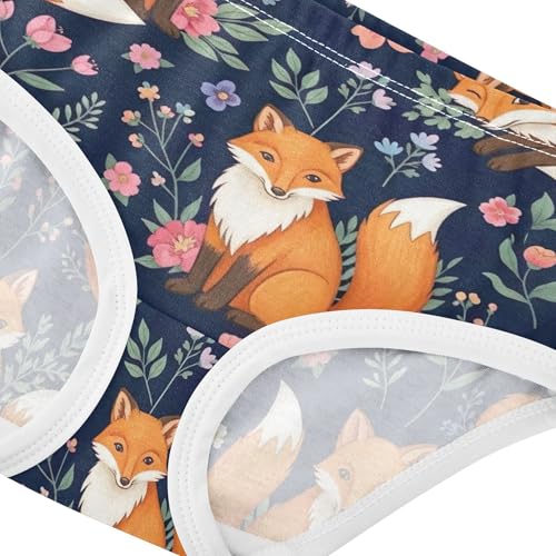 Cotton Toddler Girls Underwear Cute Orange Foxes Colorful Floral Little Girl Panties Fun Print Briefs Undies Kids 2t4