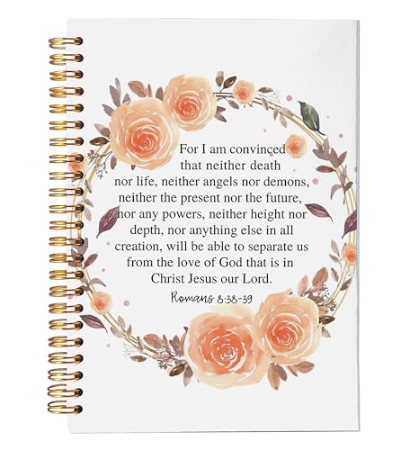 Cadeau religieux chrétien unique : Carnet de prière de gratitude à spirale Romains 8