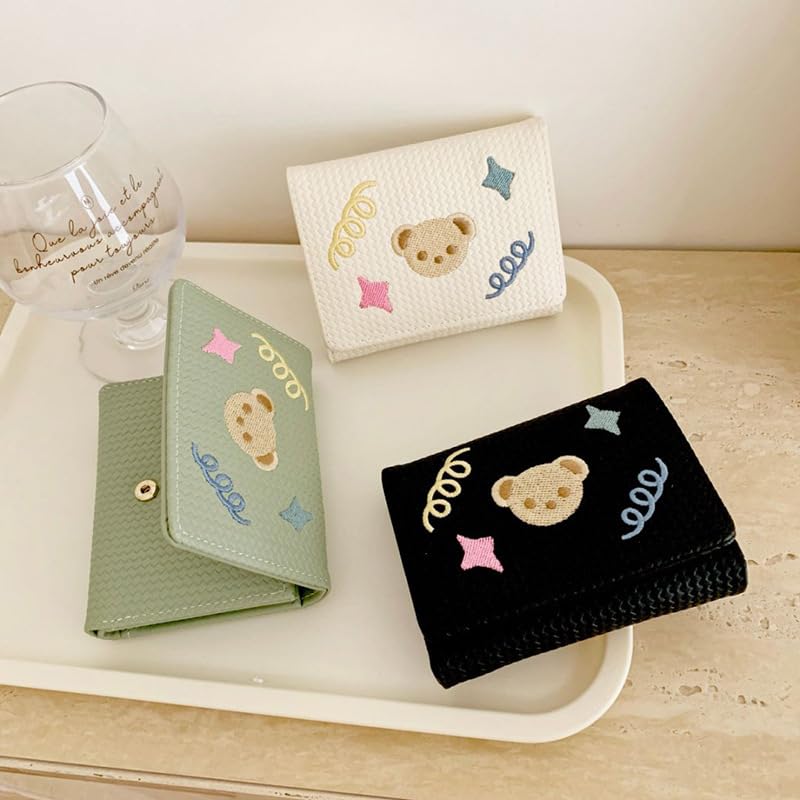 Cute Bear Star Embroidered Small Wallet for Women Girly Coin Bifold Wallet Card Holder Vintage Y2K Preppy Purse (Pink,Onesize)2