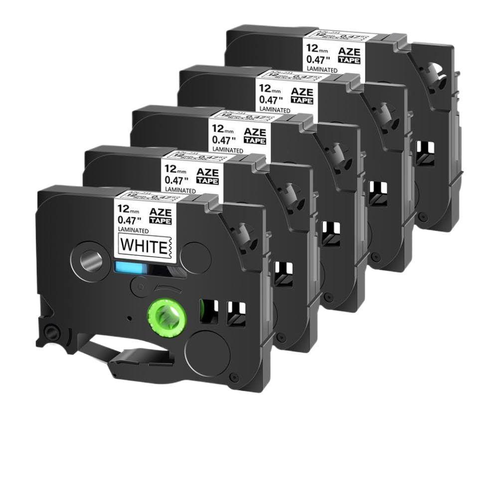 Nastro per etichette laminato standard da 5 pezzi compatibile con cassetta PT-1000 PT-H101C nero su bianco 6 mm 9 mm 12 mm 18 mm 24 mm