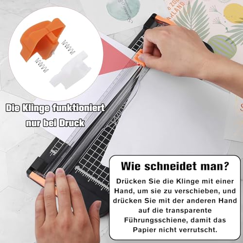 Meafeng® Papierschneider A4 mit 2 Klingen Papier Schneidemaschine Schneidegerät Papier Cutter mit Automatischer Sicherheit Schutz und Verlängerungslineal, Fotos, Coupons und Etiketten (Schwarz)