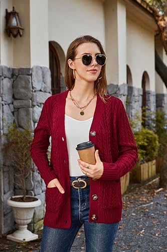 Image of Womens Cardigan Sweaters Cable Knit Sweater 2026 Fall Winter Chunky Open Front Button Down Coats with Pockets