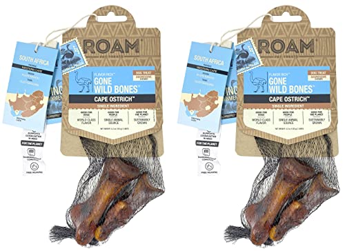 ROAM Pet Treats Small Ostrich Bones for Dogs Long Lasting Ostrich Bones for Dogs Small to Medium Breeds (Pack of 2) (4 Bones Total)