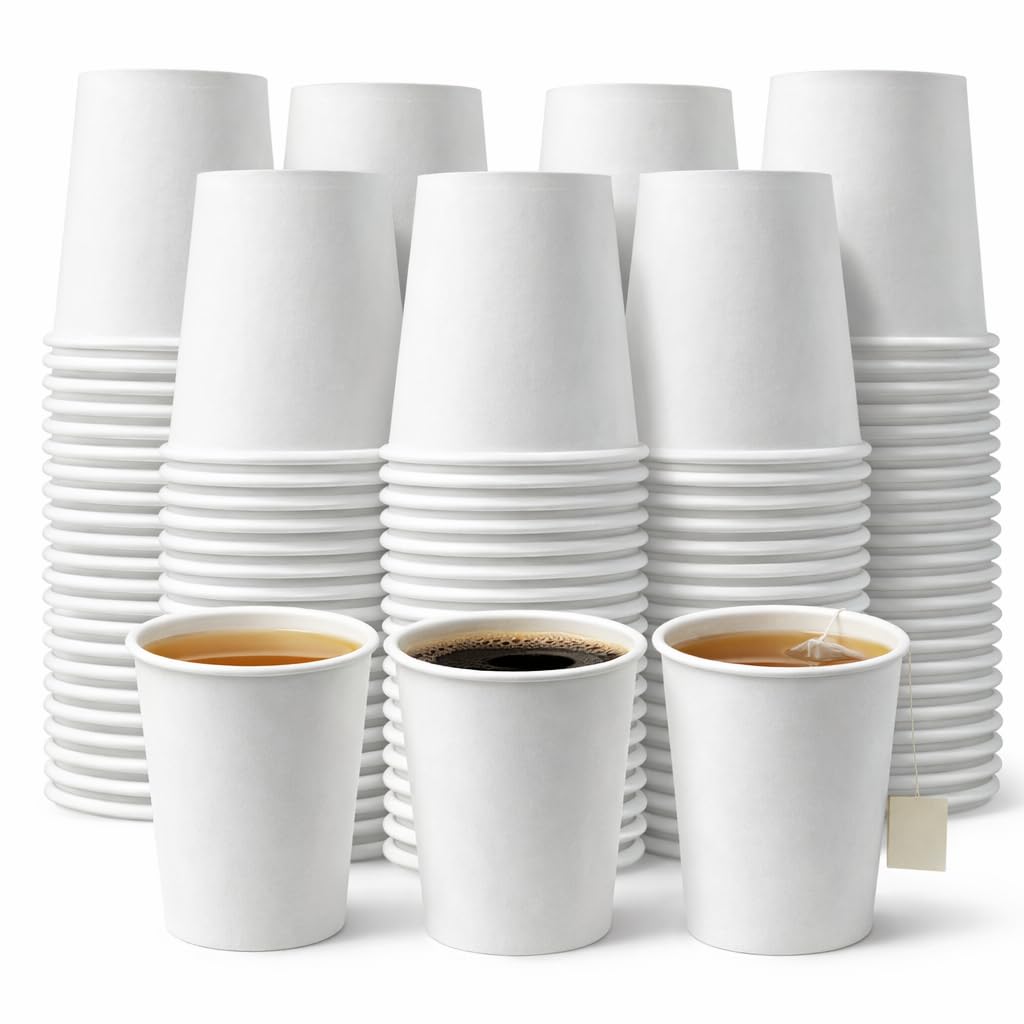 1ABOVE White Disposable Paper Cups, 100% Natural and Recyclable Hot and Cold Drink Cups, Perfect for Homes and Office (Pack of 100-7OZ) โ image 1