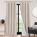 RYB HOME 3 in 1 Soundproof - Blackout - Insulation Linen Curtains, Noise Blocker Energy Saving Curtains for Bedroom Living Room Door Drapes Studio Home Office, Taupe, W52 x L108 in, 2 Panels