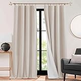 RYB HOME 3 in 1 Soundproof - Blackout - Insulation Linen Curtains, Noise Blocker Energy Saving Curtains for Bedroom Living Room Kids Nursery Studio Home Office, Taupe, W52 x L84 in, 2 Panels