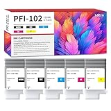 PFI-102 Ink Cartridge 130ml 5-Pack PFI-102 Ink Tank Replacement for Canon PFI-102MBK PFI-102BK PFI-102C PFI-102M PFI-102Y Ink for imagePROGRAF IPF500 IPF600 IPF605 IPF610 IPF650 IPF700 IPF710 Printer