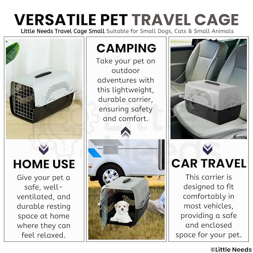 Image of Pet Travel Carrier for Cats and Small Dogs (Grey, 49 x 33 x 31 cm) | Portable Ventilated 18 inch Small Cage and Kennel House with Spring Locking System & Easy-Carry Handle for Safe Travel