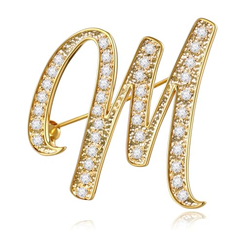 Image of Cicy Bell A-Z Initial 26 Letter Brooch Pins 18k Gold Plated Cubic Zirconia Breastpin Name Personalized Gifts for Women Men