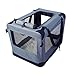JESPET Soft Dog Crates Kennel for Pets, 3 Door Soft Sided Folding Travel Pet Carrier with Straps and Fleece Mat for Dogs, Cats, Rabbits, Grey Blue & Beige (26