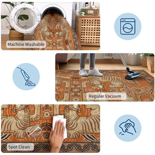 Tapete GarveeHome Boho Tiger 8x10 Lavable Antideslizante miniatura 6