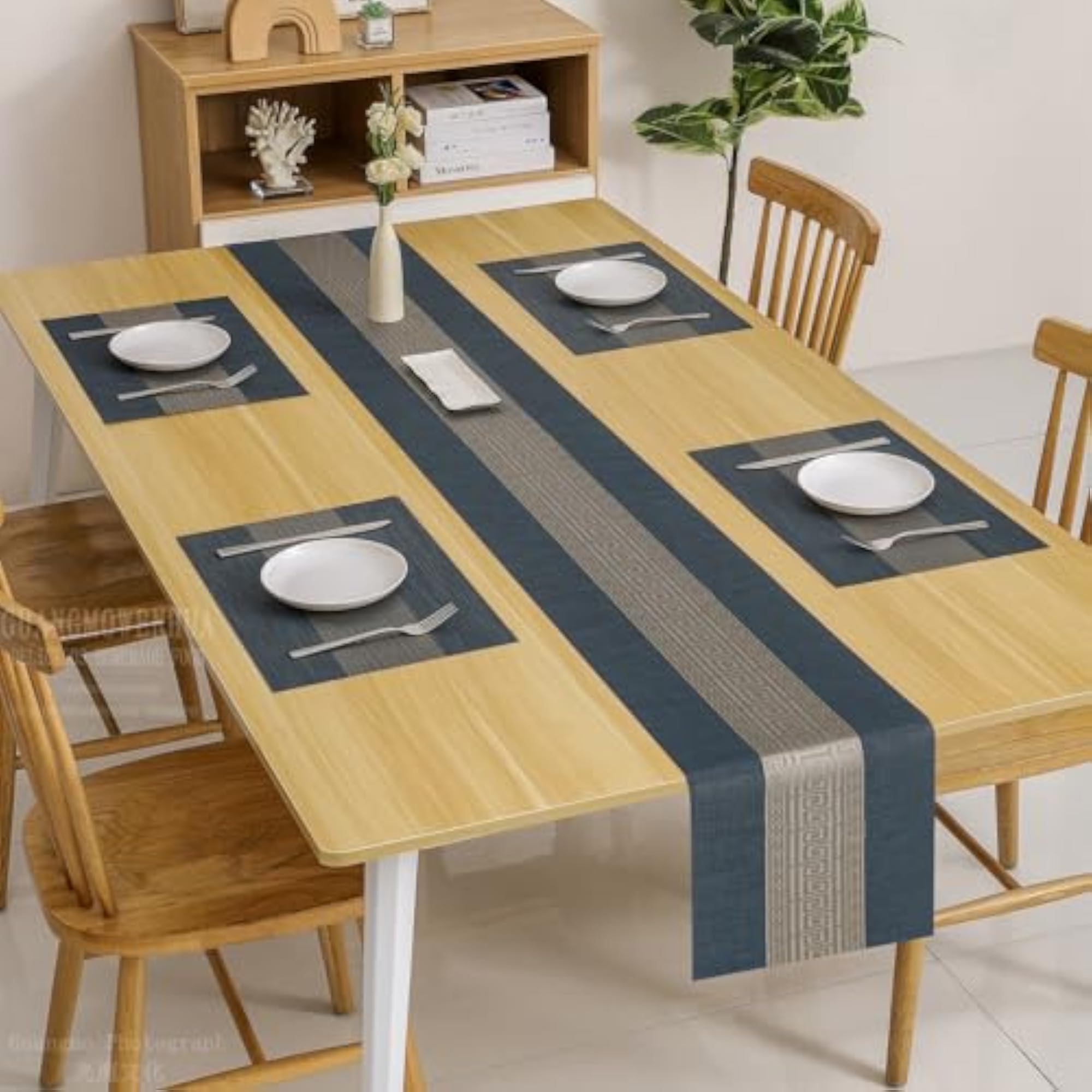Placemats with Table Runner Set, Woven Crossweave Vinyl Tablemat