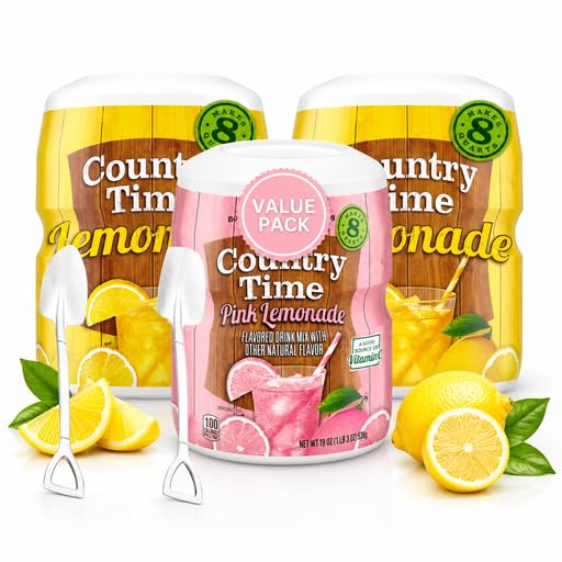 Powdered Lemonade Drink Mix Variety Pack, Easy-Mix Beverage for Camping, Parties & Summer Refreshment, 19 oz Containers (Pack of 3) with Shovel Spoon