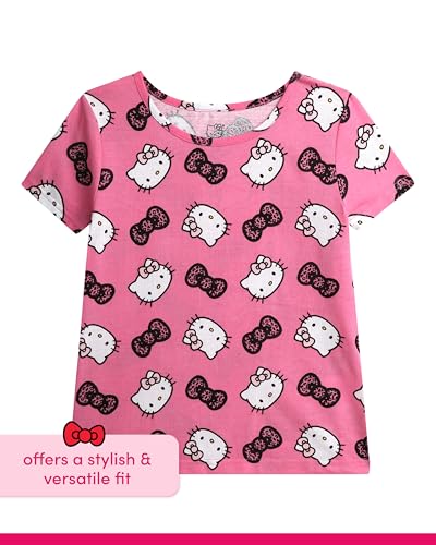 Image of Hello Kitty Girls Shirts - Short Sleeve Cute Casual Crewneck Graphic Tees Shirts for Girls Tops T-Shirt (Sizes: 4-12),