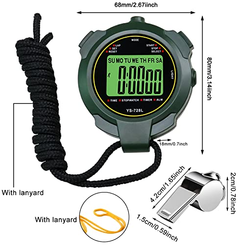 Cronómetro deportivo digital con silbato de acero inoxidable, resistente al agua, con reloj, temporizador de precisión de 1/100 segundos para fútbol, correr, nadar - Imagen 3
