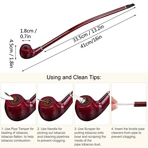 Hysagtek 16" Long Churchwarden Tobacco Pipe Wooden Long Stem Smoking Pipe with Gift Box, Pattern Random - Image 3