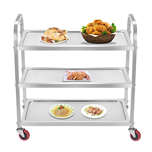 Autovictoria Carro de la Servicio 3 Shelf Carro de la utilidad en las ruedas 150kg Carrito del acero inoxidable Carro comercial del carro Cocina Comida Catering Rolling Dolly