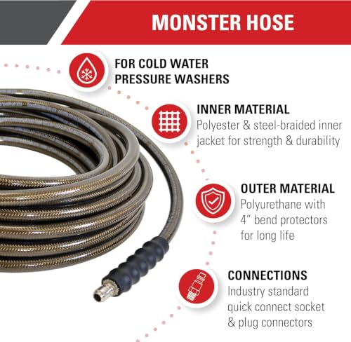 Image of Simpson 100ft, 3 /8 inch 4500 PSI Monster Cold Water Pressure Washer Hose, 41030