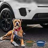 SLSON 2 Stück Hundenäpfe Faltbare Integrierter Reisenapf ohne Plastikrand,Tragbare Silikon Trinkschale zum Wanderungen und Camping für Hunde Katzen 600ML (Marine und Dunkelgrün)