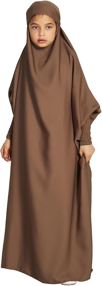 AWIBMK Girls Abayas Full Cover Hijab Dubai Kaftan Prayer Dress Kids Muslim Long Sleeve Robe Ramadan Clothing
