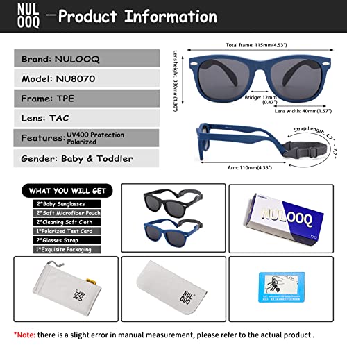 Nulooq Flexible Polarized Baby Sunglasses With Adjustable Strap For Toddler Newborn Infant Age 0-24 Months, 100% Uv400 Protection (Matte Black/Gray + Matte Blue/Gray) #TOP5