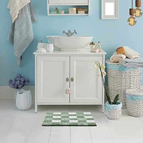 Cozecube Checkered Bath Mats For Bathroom Non Slip, Plush Shaggy Bath Rugs For Bathroom Washable, Buffalo Plaid Bath Mat, Sage Green, 24" X 16 #TOP1