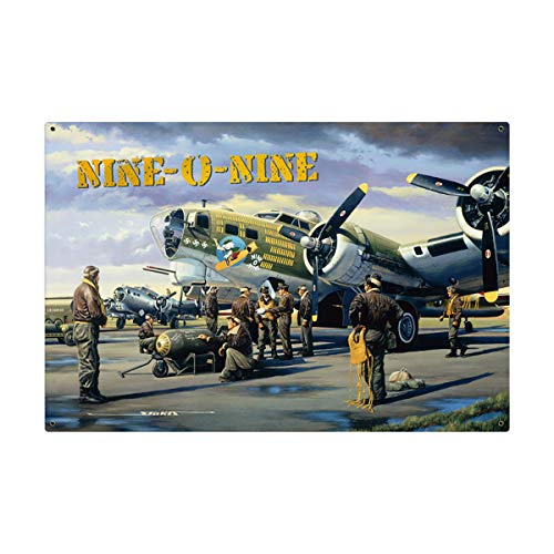 ILKSTI Nine-O-Nine B-17 ボンバー第二次世界大戦 飛行機 ブリキ看板 ヴィンテージ装飾 バー ダイナー カフェ パブ ガレージ ホーム ウォールアート ポスター メタル飾り板 11.8x7.9インチ（Amazon）