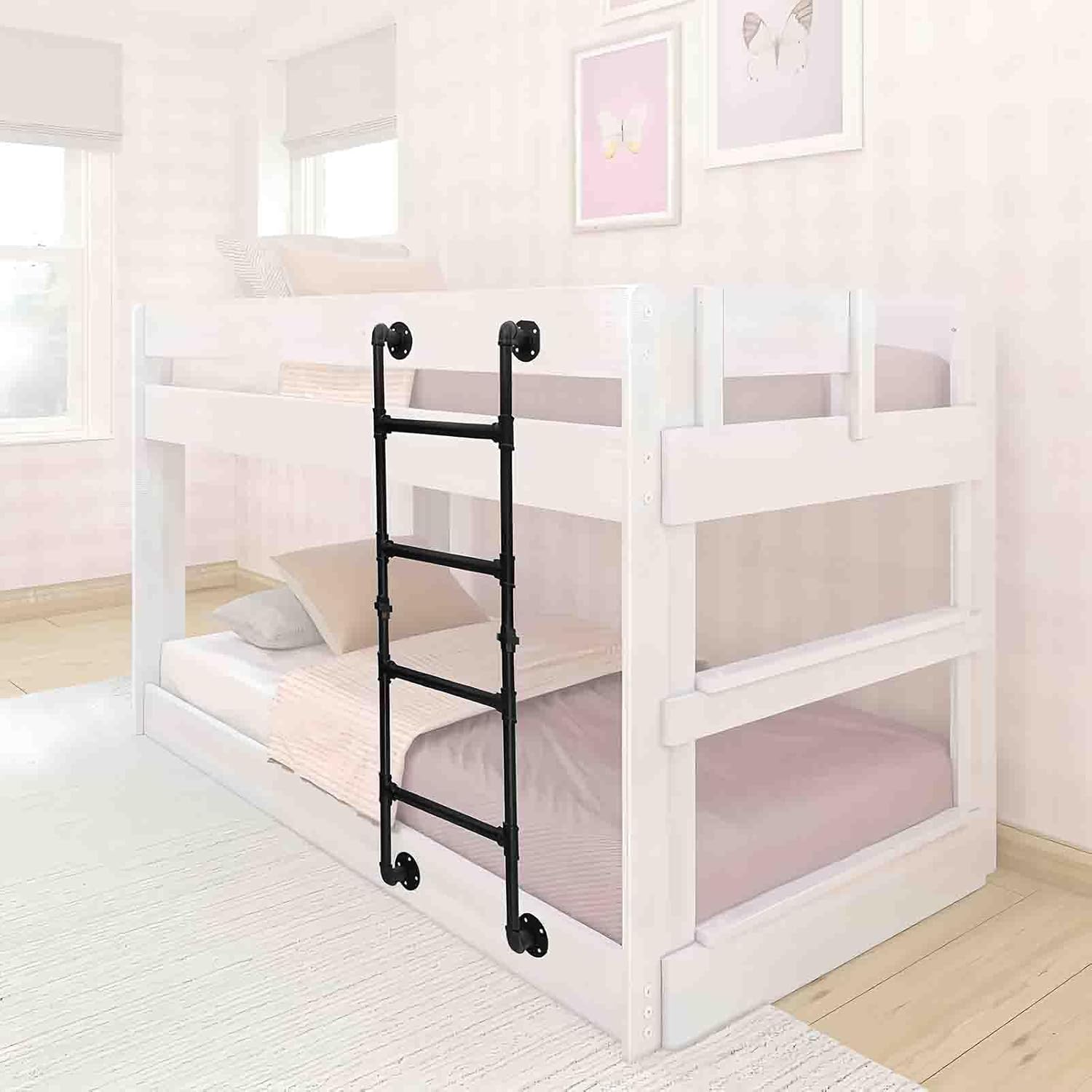Ladder for Bunk Bed, 47.2 inch Rv Loft Steps for Window Fire Escape Tool College Dorm Beds Durable Safe, Wall Mounted Metal Double Climbing Ladder (Black, 120cm/3.93ft)