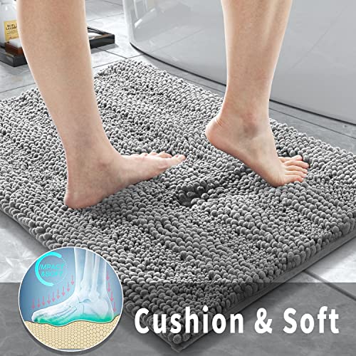Yimobra Luxury Chenille Shaggy Bathroom Rug Set, 2 Pack Soft Fluffy Plush Bath Mat, Extra Thick, Non-Slip, Water Absorbent, Machine Washable, Bath Mats For Bathroom (Grey, 20" X 32"+17" X 24") #TOP2