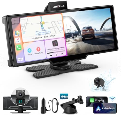 IIWEY iK7 10-Inch Wireless Apple CarPlay Screen, Android Auto, 4K Dash Cam