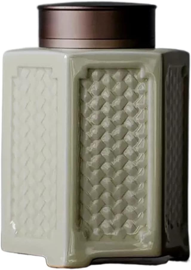 Tea Tin Chinese Ceramics Tea Tin Storage with Airtight Lid Canister for Loose, Porcelain Caddy, 550 ML Container