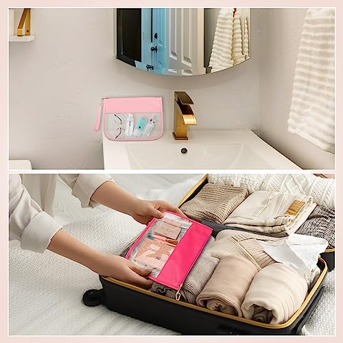 Irenare 16 Pcs Clear Makeup Bag Toiletry Flat Zipper Pouch Preppy Waterproof Clear Cosmetic PVC Pouch with Wristlet Toiletry DIY Chenille Letter Snack Bag for Women(Macaron Pink) by Irenare - Image 7