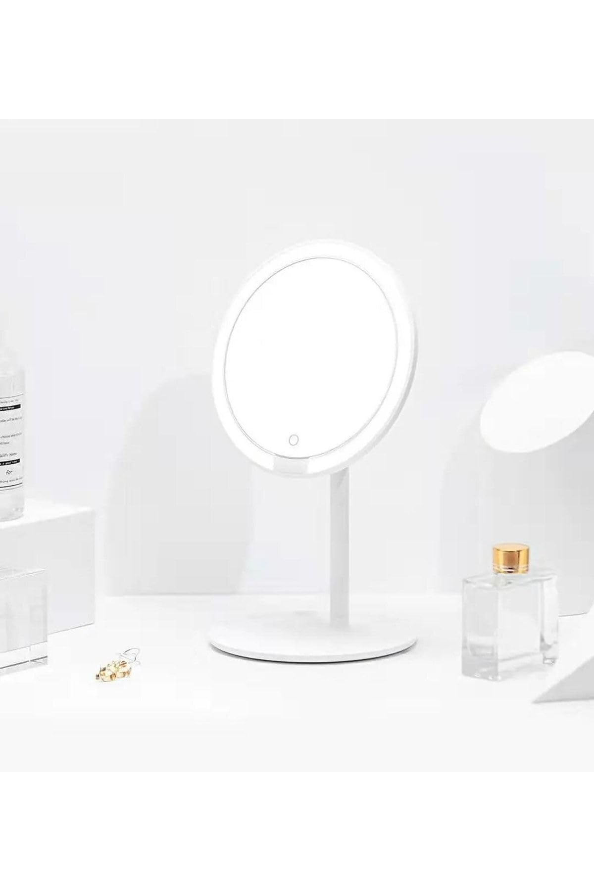 Dokunmatik Led Işıklı Usb Li Yuvarlak Makyaj Aynası Beyaz Masa Üstü Beyaz 115 x 52