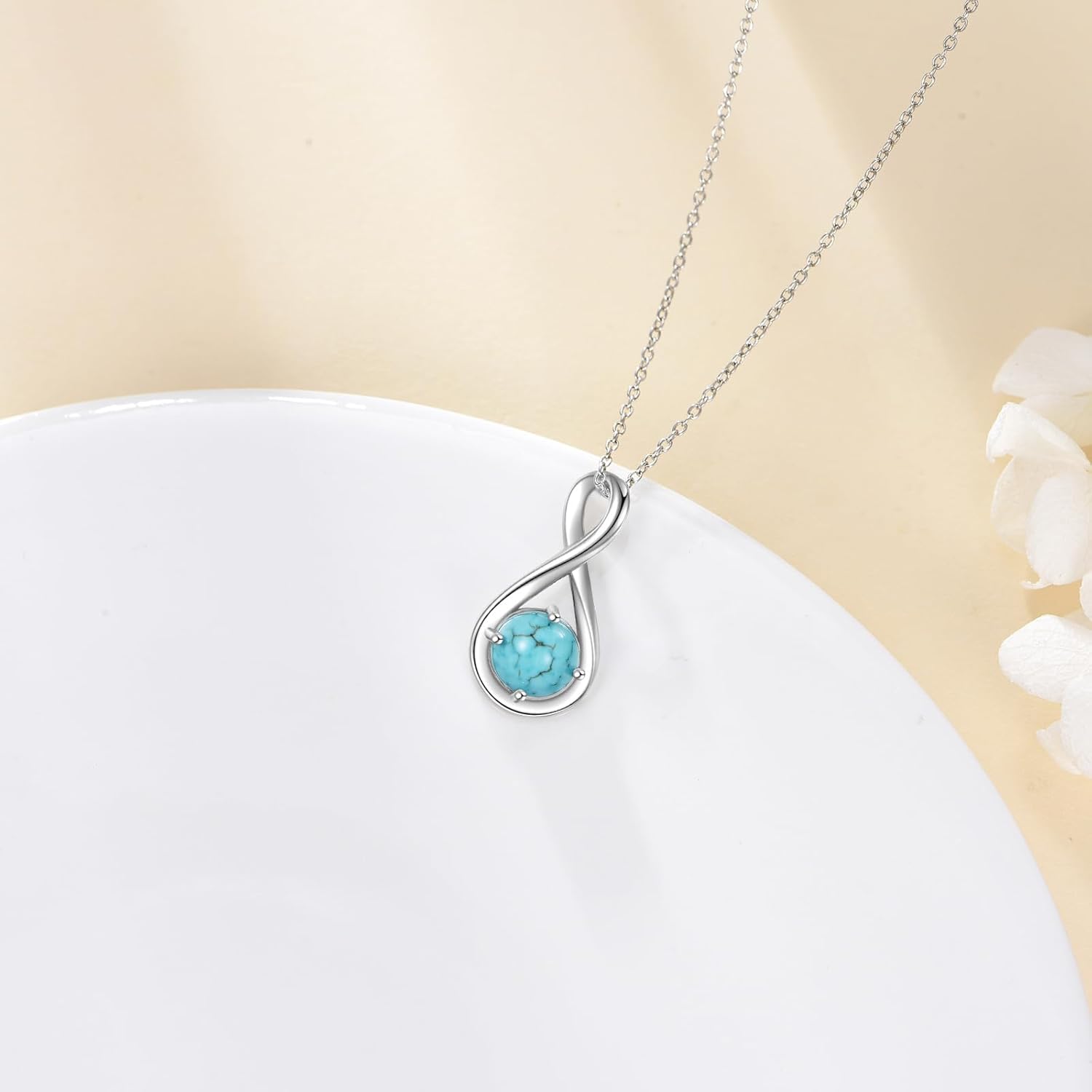 Infinity Necklace 925 Sterling Silver Natural Turquoise Pendant Infinity Jewelry Gifts for Women - Image 2
