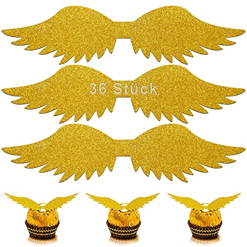 Aribest 36 Stück Gold Flügel Kuchen Dekoration, Glitter Flügel Kuchen Deko, Glitter Cupcake Topper, für Schokolade Süßigkeiten Fans Party Geburtstag Backen Muffin Topper Deko Cover