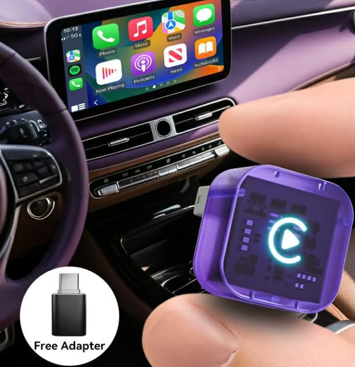 Mini Wireless CarPlay and AndroidAuto Adapter for iPhone and Android Phones. Easy Setup to Convert Your Wired Apple CarPlay or Android Auto-Equipped car to Wireless Bluetooth.